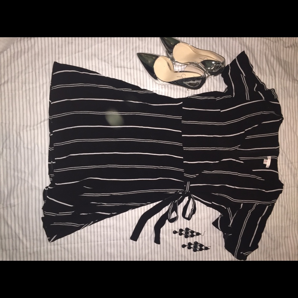 Black and white striped wrap dress